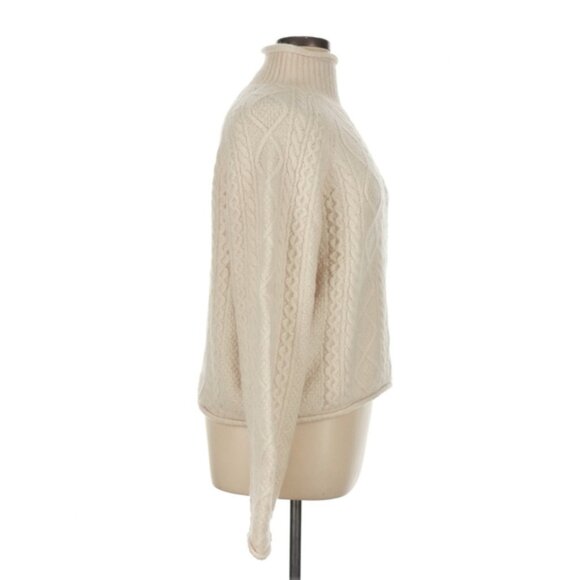 J Crew Ivory Cable Knit Mock Neck Sweater Merino Wool Blend Alpaca Pullover - Picture 3 of 11